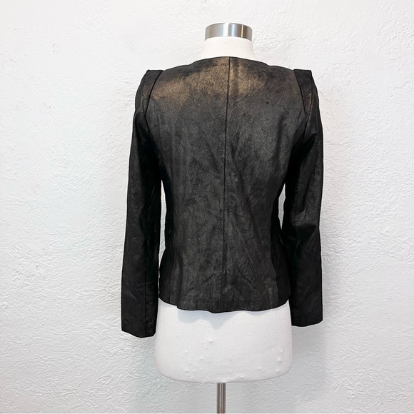 Sandro Paris Small 1 Blazer Jacket 100% Genuine Leather Black Gold S - Picture 6 of 14